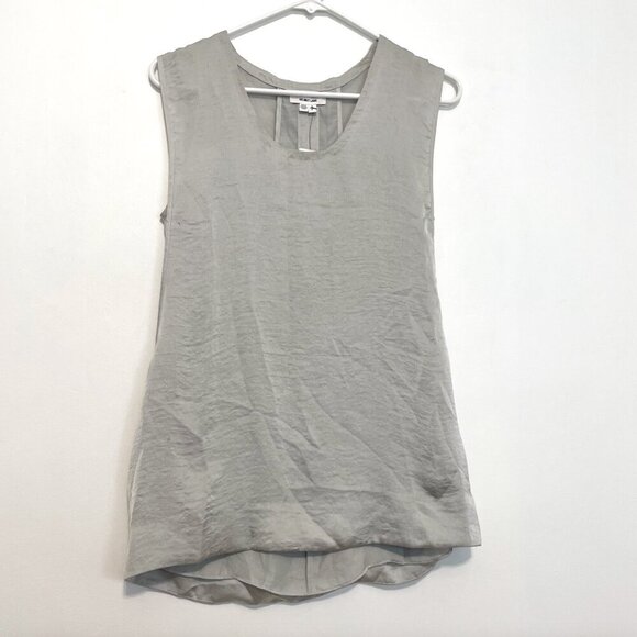NEW NWT HELMUT LANG Chroma Drape Top Silver Gray Satin Layered Cutout Back Tank - Picture 2 of 16